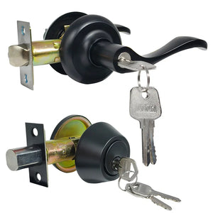 Mechinal Interlock 5H-DSOL-BN Keyed Entry Door Knobs, Single Cylinder Deadbolt Lock Set (2-3/8" or 2-3/4" / 60mm-70mm), Fits Standard Door Thickness (1-3/8"to 1-7/8" / 35mm- 48mm), ANSI Tested, Solid Steel